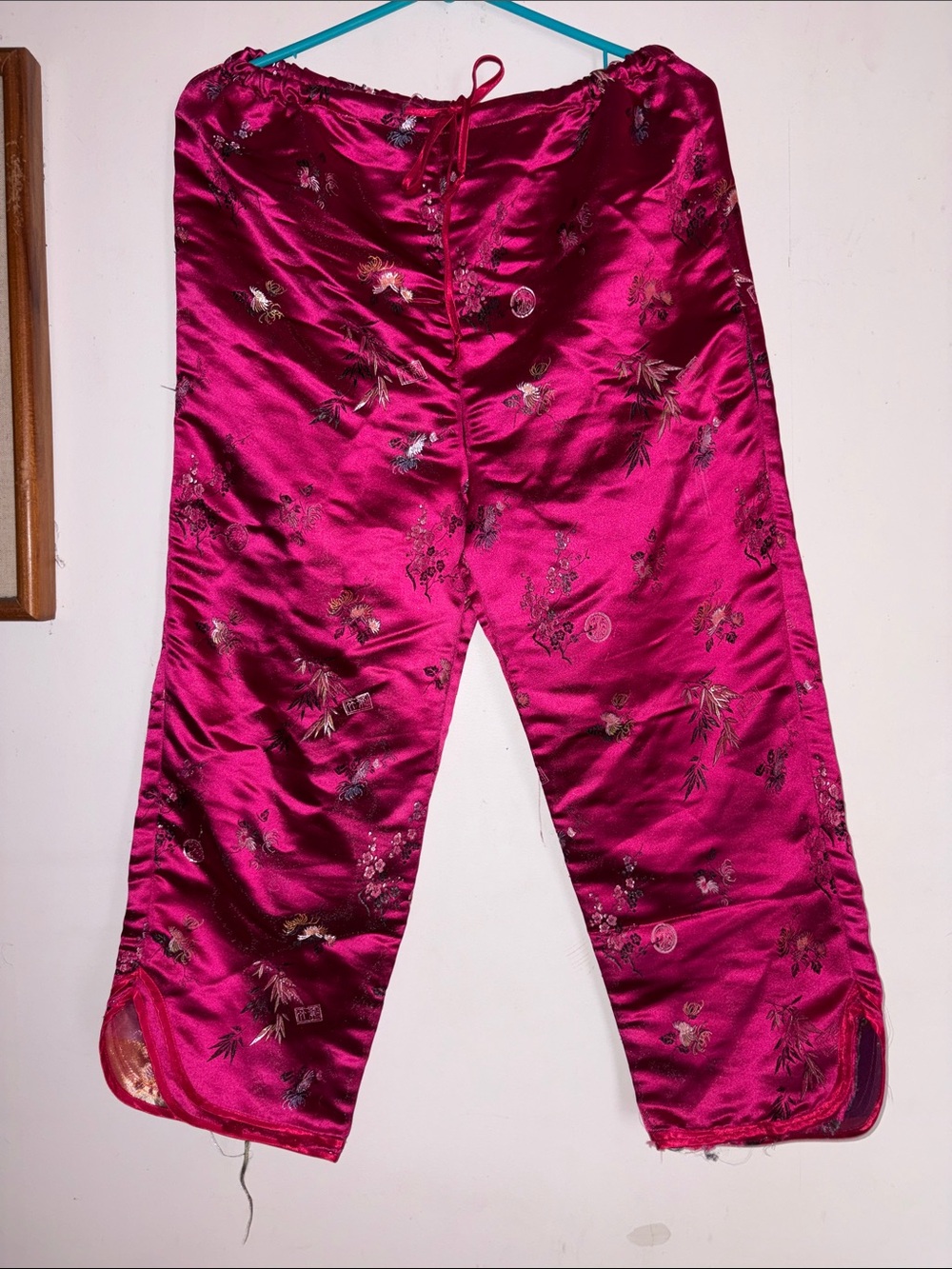 Satin Embroidered Magenta Oriental Pants